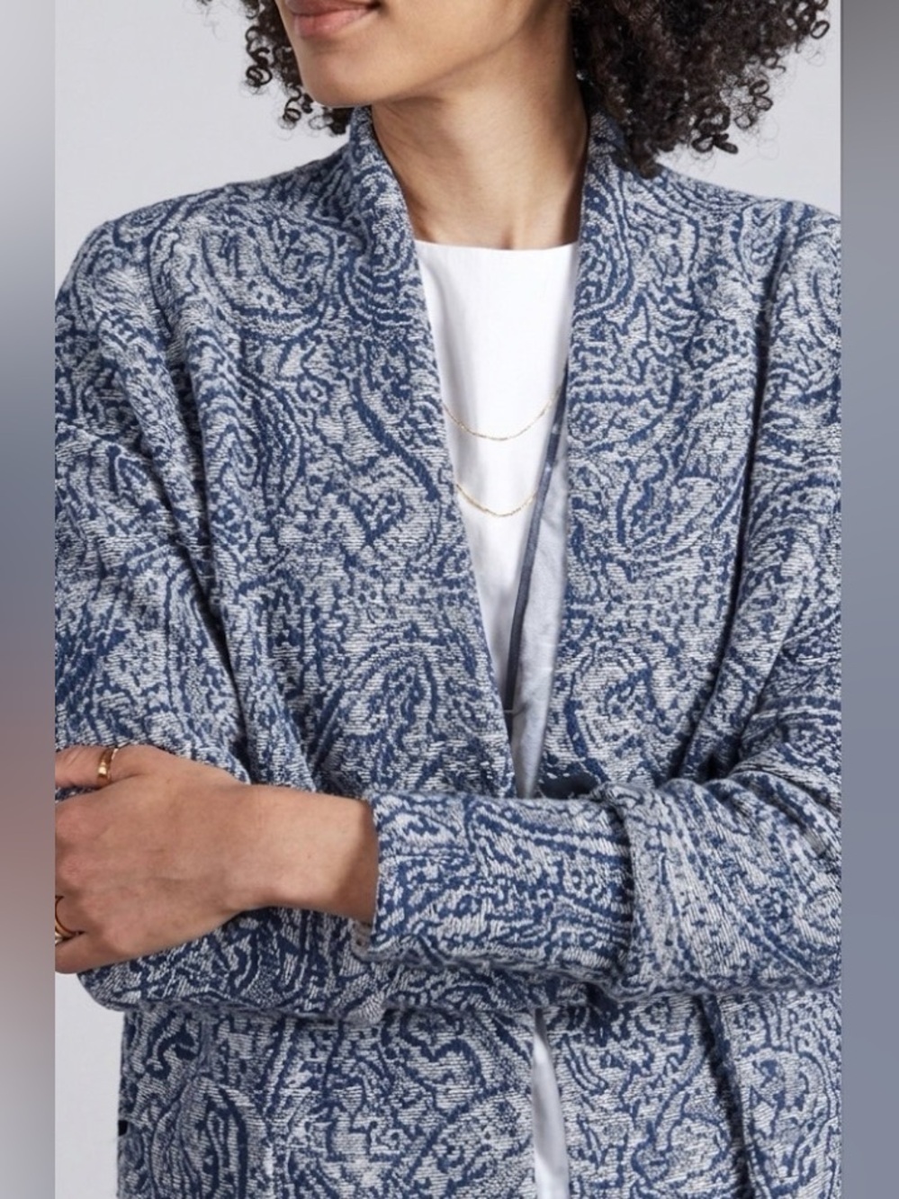 Pure Jill Women's Blue and Cream Paisley Patterned Cardigan Sweater size Large